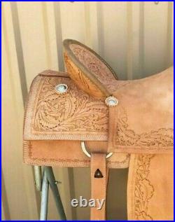 ANTIQUESADDLE Western Natural Leather Hand Carved Roper Ranch Saddle