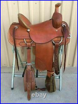 ANTIQUESADDLE Western Tan Plain Leather Hand Carved Roper Ranch Saddle