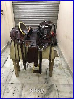 A Fork Premium Western Leather Wade Tree Roping Ranch Horse Saddles 10-18