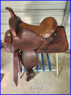 A Used 15 Brown Color Blue Ridge Trail Saddle with Some Tooling #3025