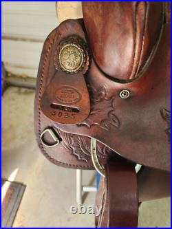 A Used 15 Brown Color Blue Ridge Trail Saddle with Some Tooling #3025