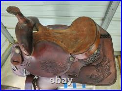 A Used 15 Brown Color Blue Ridge Trail Saddle with Some Tooling #3025