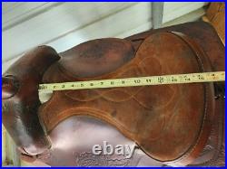 A Used 15 Brown Color Blue Ridge Trail Saddle with Some Tooling #3025