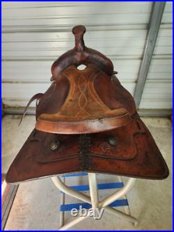 A Used 15 Brown Color Blue Ridge Trail Saddle with Some Tooling #3025