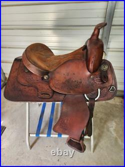 A Used 15 Brown Color Blue Ridge Trail Saddle with Some Tooling #3025
