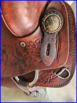 A Used 15 Brown Color Blue Ridge Trail Saddle with Some Tooling #3025