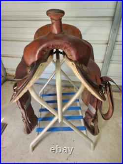 A Used 15 Brown Color Blue Ridge Trail Saddle with Some Tooling #3025