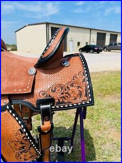 Adult 100% Roughout Leather Barrel Horse Saddle with Suede Seat 14 to 17