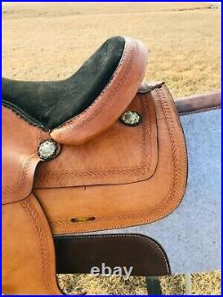 Adult Western Trail Premium Leather Suede Seat Horse Saddle With Silver Conchos