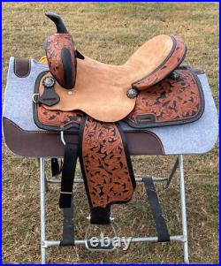 Adults Western Horse Barrel Saddle Floral Tooled 14 to 16 With Free Shipping