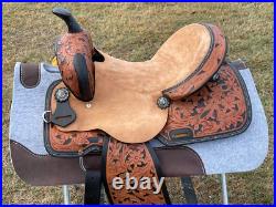 Adults Western Horse Barrel Saddle Floral Tooled 14 to 16 With Free Shipping