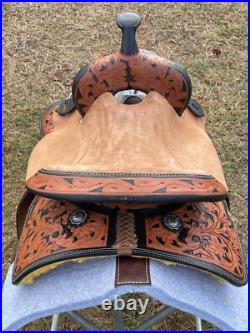 Adults Western Horse Barrel Saddle Floral Tooled 14 to 16 With Free Shipping