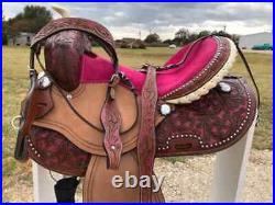 Adults Western Horse Barrel Saddle Leather 14 15 16 17 With Free Tack set