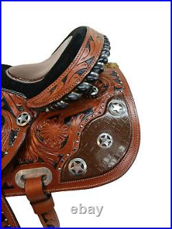 Alligator Western Saddle Barrel Racing Horse Tooled Leather Trail Tack 15 16 17