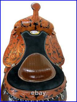 Alligator Western Saddle Barrel Racing Horse Tooled Leather Trail Tack 15 16 17