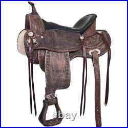 Antique Dark Brown 17 In HILASON Western Horse Saddle American Leather Treeless