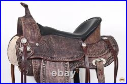 Antique Dark Brown 17 In HILASON Western Horse Saddle American Leather Treeless