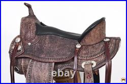 Antique Dark Brown 17 In HILASON Western Horse Saddle American Leather Treeless
