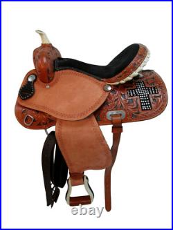 Arabian Horse Western Saddle 17 16 15 Pleasure Trail Tooled Leather Tack Set