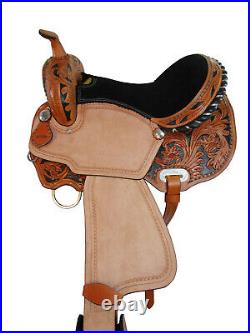 Orlov Hill 17" Used Brown Leather Barrel Saddle – Floral Tooled Trail Set