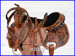 Arabian Horse Western Saddle Pleasure Floral Tooled Leather Tack Set 17 16 15