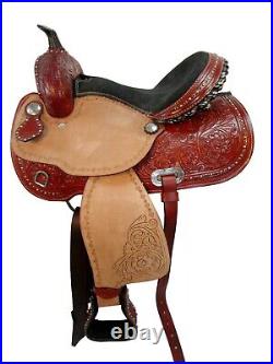 Arabian Horse Western Saddle Pleasure Trail Tooled Leather Tack Set 18 17 16 15