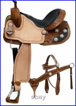 BARREL SADDLE Basketweave Tooled ALLIGATOR Seat Headstall Breast Collar Rein SET