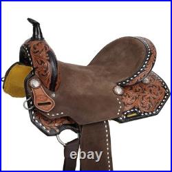 BARREL SADDLE Heritage Rose SPINAL RELIEF Dark/Medium Leaf/Floral Leather FQHB