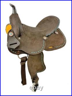 BARREL SADDLE Oiled Rough Out Leather TEAL Buckstitch FQHB Aluminum Stirrups