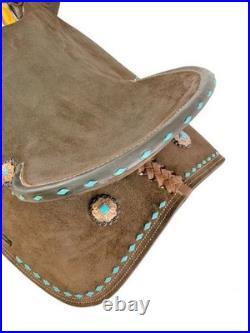 BARREL SADDLE Oiled Rough Out Leather TEAL Buckstitch FQHB Aluminum Stirrups