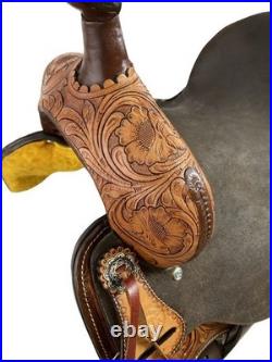 BARREL SADDLE Rough Out Seat Floral Tooled Leather White Buckstitch FQHB