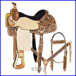 BH 16 In HILASON Western Horse Floral Ranch Roping American Leather Tack Set