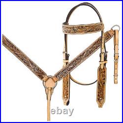 BH 16 In HILASON Western Horse Floral Ranch Roping American Leather Tack Set