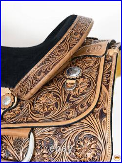 BH 16 In HILASON Western Horse Floral Ranch Roping American Leather Tack Set