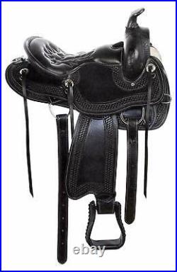 BLACK Leather Western Racing Horse Saddle Gaited Bars Padded Seat Free Shipping