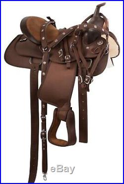 BROWN WESTERN PLEASURE TRAIL SYNTHETIC SEAT HORSE SADDLE TACK SET 16 17 18 in