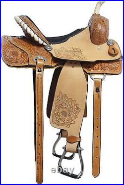 Barrel Racing Horse Saddle Riding Western Trail Leather Tooled Carved 12-18 inch