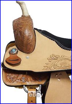 Barrel Racing Horse Saddle Riding Western Trail Leather Tooled Carved 12-18 inch