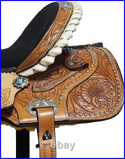 Barrel Racing Horse Saddle Riding Western Trail Leather Tooled Carved 12-18 inch