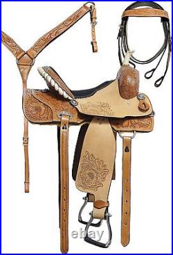 Barrel Racing Horse Saddle Riding Western Trail Leather Tooled Carved 12-18 inch