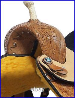 Barrel Racing Horse Saddle Riding Western Trail Leather Tooled Carved 12-18 inch