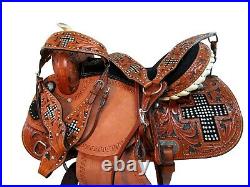 Barrel Racing Saddle Cross Rhinestone Western Horse Pleasure Leather 15 16 17