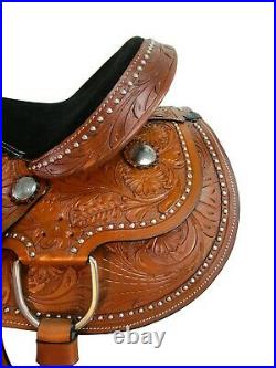Barrel Racing Saddle Western Hand Tooled Leather Pleasure Horse Tack 18 17 16 15