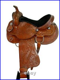 Barrel Racing Saddle Western Hand Tooled Leather Pleasure Horse Tack 18 17 16 15