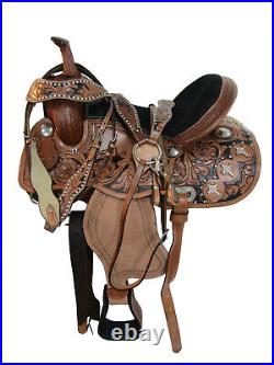 Barrel Racing Western Saddle 15 16 17 Floral Tooled Cross Concho Leather Tack