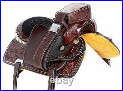 Barrel Rodeo Leather Western Tack Saddle Yellow Crystal Silver Studded Free Ship