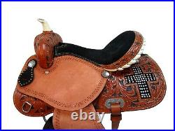 Barrel Saddle 15 16 17 Pro Western Floral Tooled Leather Horse Pleasure Tack Set