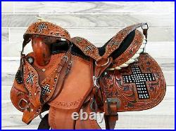 Barrel Saddle 15 16 17 Pro Western Floral Tooled Leather Horse Pleasure Tack Set