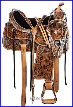 Barrel Saddle 16 17 18 in Premium Pleasure Trail Western Horse Leather Tack Set