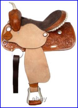 Barrel Saddle Rough Out and Tooling Silver Laced Rawhide Cantle 15 16 NEW